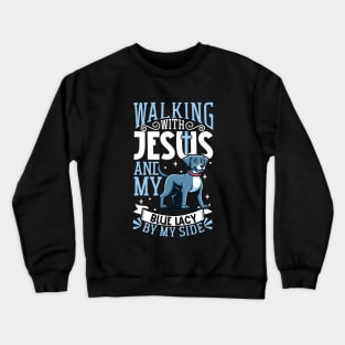 Jesus and dog - Blue Lacy Crewneck Sweatshirt